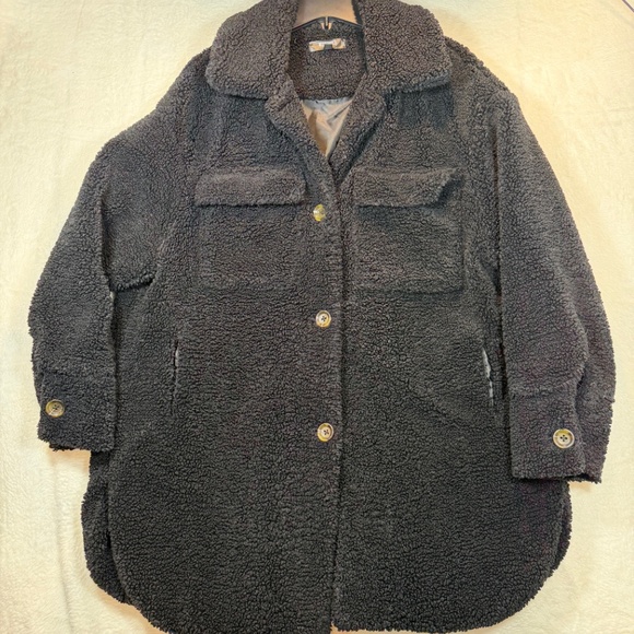 Missguided Teddy Shacket Womens Size 12 Black Full Button Cozy Cabincore - Picture 9 of 9